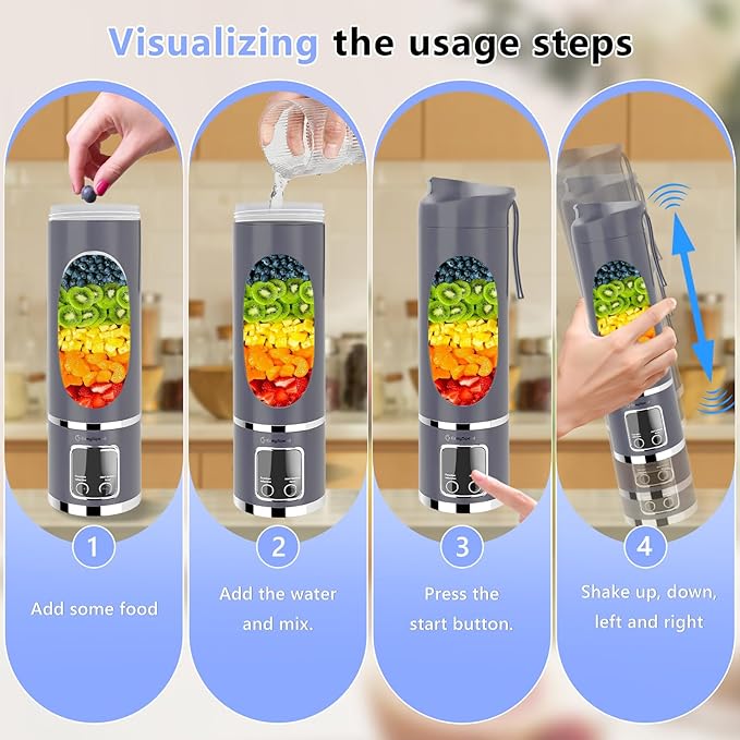 EASYSPEED Portable Blender Electric USB-C, 500ML Personal Juicer for Shakes and Smoothies, 12 Blades, 1500mAh Rechargeable, BPA Free, 18oz Small Blender with Leakproof Lid & Sip Spout, Mixing, Compact