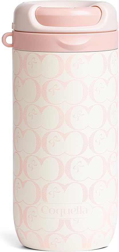 15 oz Stainless Steel Coffee Tumbler with Twist-Open Lid, Insulated Travel Mug for Iced Coffee Cold Brew and Warm Beverages, Leakproof, BPA-Free, Cup Holder Friendly, Bow Charm, Blush Pink