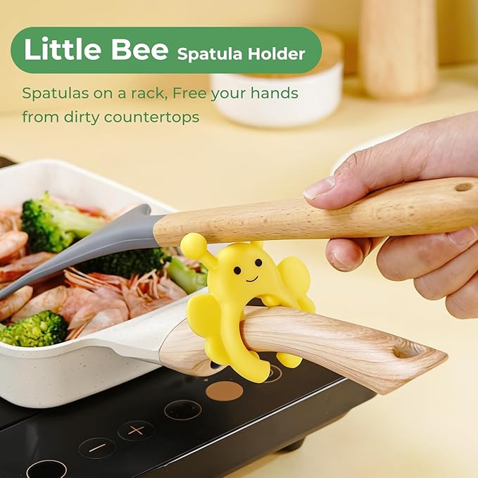 Bee Spoon Holder Cute Spoon Rest for Stove Top, Steam Releaser & Lid Lifter – Heat Resistant Silicone Cooking Gadget, Fun Kitchen Accessories, Unique Cooking Gift