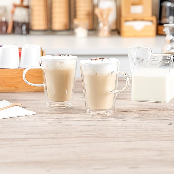 Restaurantware Glass Espresso Cups 5 Count 12 Ounces Borosilicate Double Wall Glass Coffee Mugs Insulated Clear Tea Drinkware for Hot or Cold Beverages
