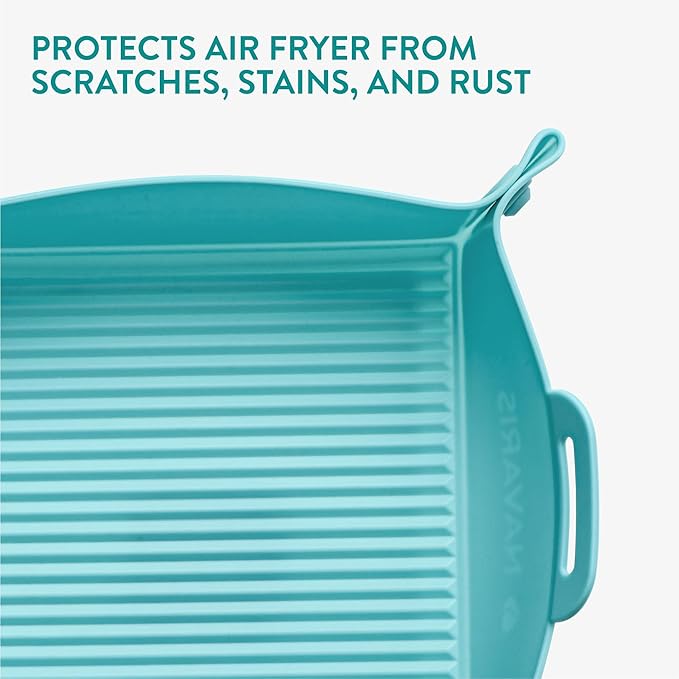 Navaris Silicone Air Fryer Liners (Set of 2) - Reusable Liner with Foldable Design 27cm x 6cm (10.6" x 2.4") - Basket Tray Mat - Dishwasher Safe - Blue