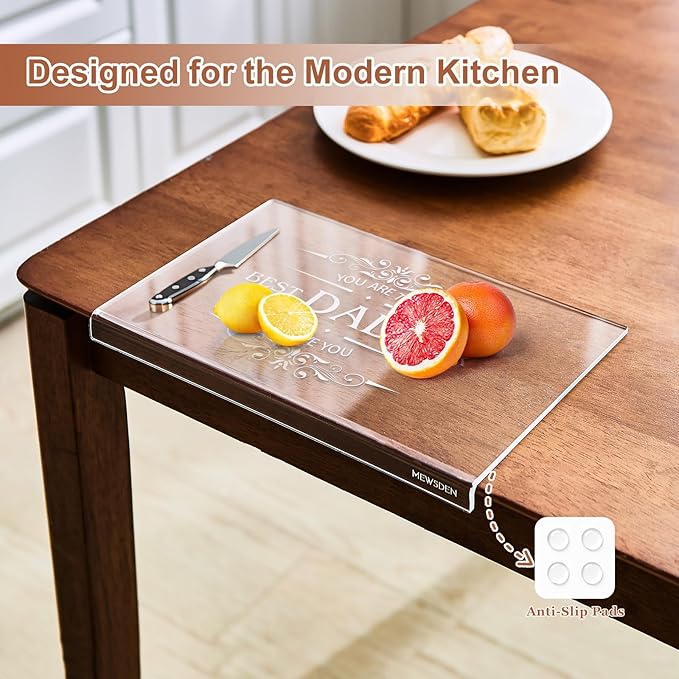 Dad Gifts from Daughter Son - Engraved Best Dad Ever Acrylic Cutting Board with Counter Lip, Cooking Gift for Father Daddy Christmas Birthday Presents Clear Countertop Protector Kitchen Decor