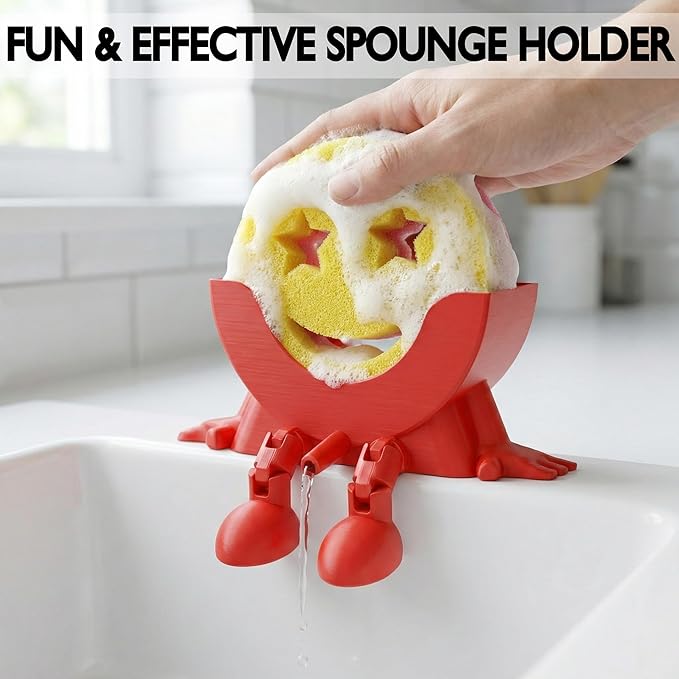 Cute Hanging Sponge Holder with Drainage & Legs, 3D Printed Funny Sink Stand for Round Sponges, Aesthetic Kitchen Sink Edge Organizer, Countertop Decor, Quick-Drying Storage Cleaning Gadget