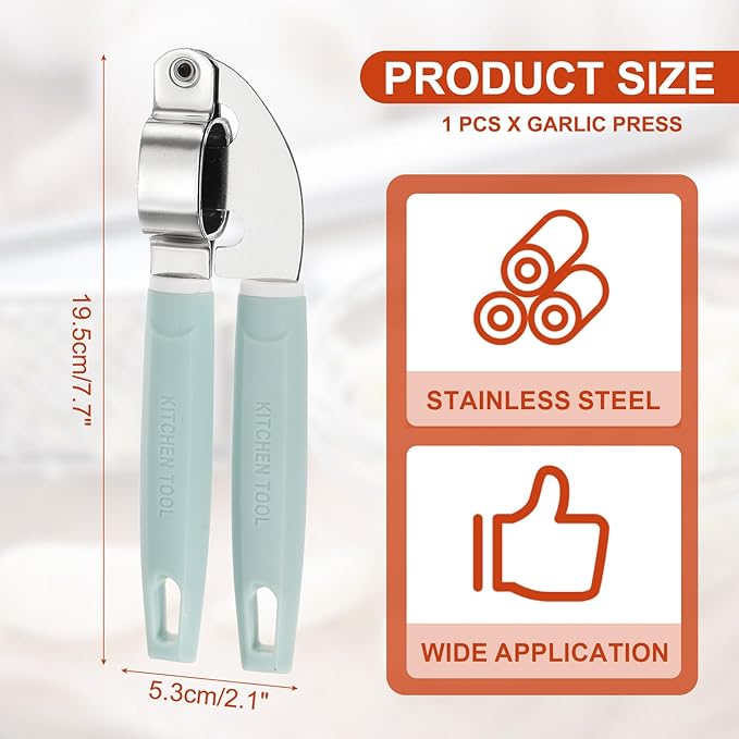 uxcell Garlic Press, 7.7 Inch Stainless Steel Garlic Crusher and Peeler for Home Cooks and Professional Chefs, Blue