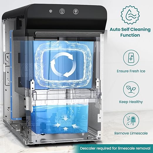 Gevi V2.0 Countertop Gemi Nugget Ice Maker | Self-Cleaning Pellet Ice Machine | Open and Pour Water Refill | Stainless Steel Housing | Fit Under Wall Cabinet | Black