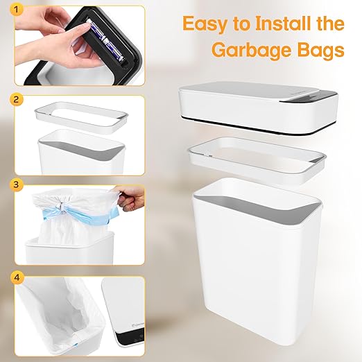 Bathroom Trash Can with Lid 2.6 Gallon Automatic Touchless Trash Cans Small Garbage Can for Kitchen, Toilet, Bedroom, RV, Living Room (2 Pack)