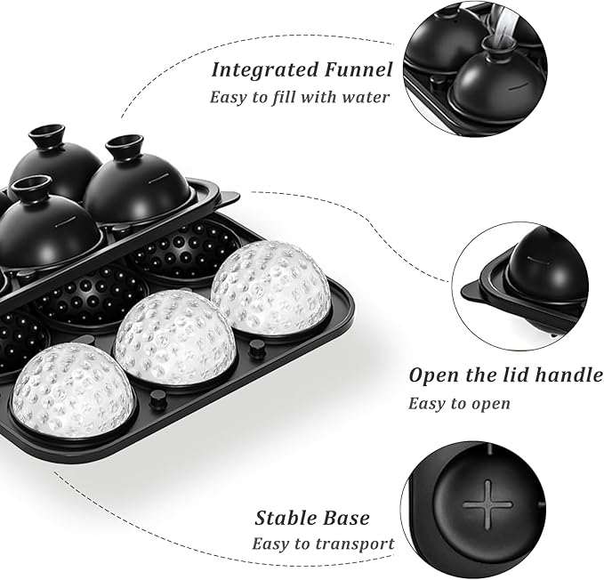3D Golf Gifts Ice Cube Tray, 2.2" Large Golf Silicone Fun Shapes Whiskey Ice Mold for Cocktails, Bourbon,Brandy, Whiskey Gifts, Sphere Ice Molds for Chilling Beverages
