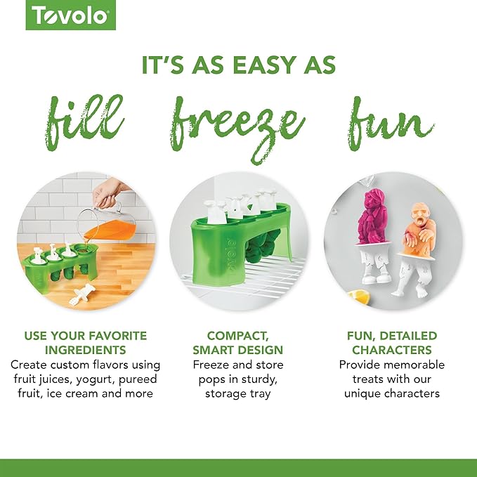 Tovolo Zombie Ice Pop Mold Set of 4 Silicone Halloween Popsicle Molds with Skeleton Sticks, Dishwasher Safe Spooky Zombie Popsicle Molds for Halloween Treats, BPA Free Food Safe Reusable Silicone Mold