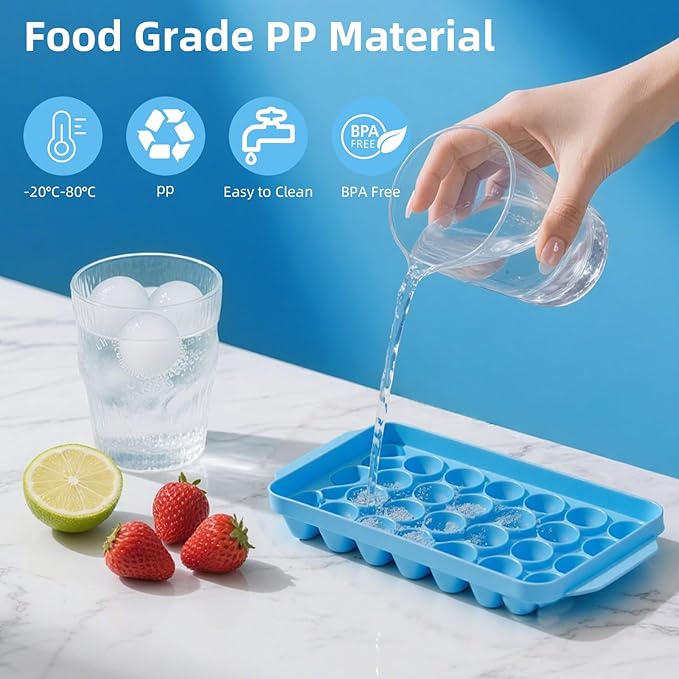 2 Pack Ice Cube Trays Set -with Lids, Storage Container & Ice Tongs,66-Count Stackable Freezer Ice Cube Molds,BPA-Free Mini Ice Maker for Whiskey, Cocktails, Soda & More (1xBlue+1xPink)