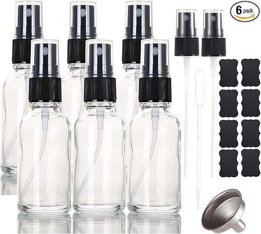 1 oz Glass Spray Bottles,Small Empty Fine Mist Refillable Travel Spray Bottle for Cleaning,Perfume,Aromatherapy,Cosmetic Sprays,Hair,Essential Oils with Fine Mist Dispenser（6 Pack）