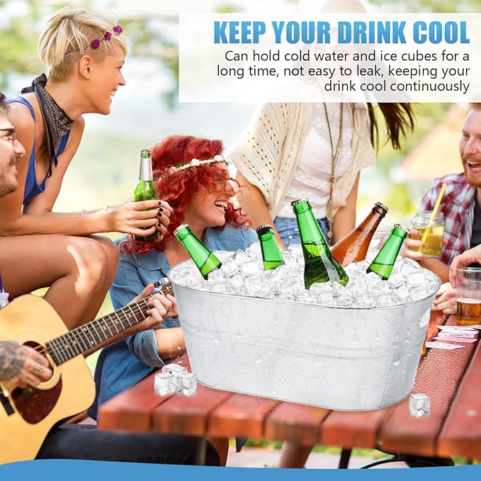 OBTANIM 2 Pack 4 Gallon Galvanized Ice Buckets Metal Champagne Drink Cooler Storage Ice Tub with Carry Handles for Beer Cocktails Wine Beverage Home Parties Bar Cooling Supplies