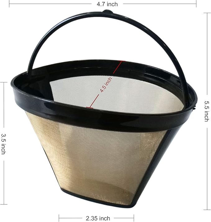 Reusable Coffee Filter #4 Cone for 8-12 Cup, for Ninja & Cuisinart Coffee Makers, Permanent Basket with Stainless Steel Mesh, BPA-Free (1)