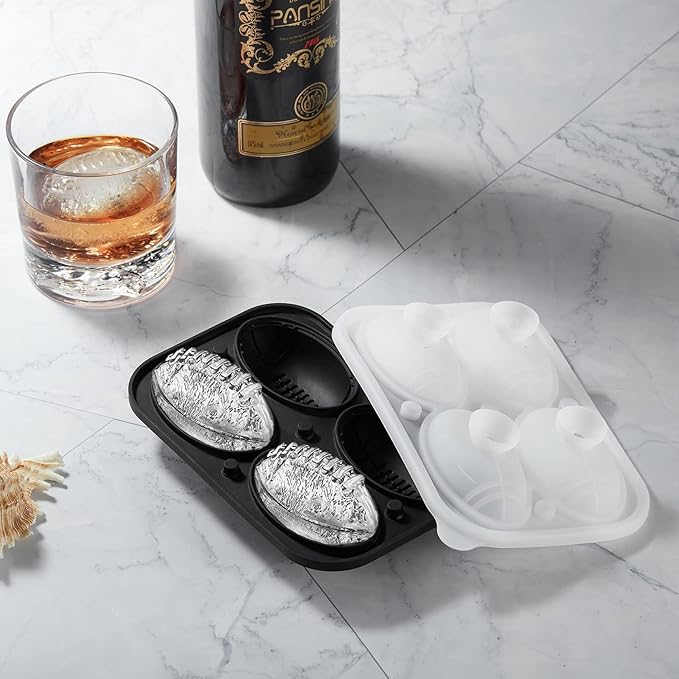 ACOOKEE Silicone Football Ice Cube Mold Fun Shapes, Novelty Football Gifts, 2.2" Large Craft Round Sphere Ice Ball Molds For Game Day, Whiskey, Cocktails, Bourbon, Super Bowl