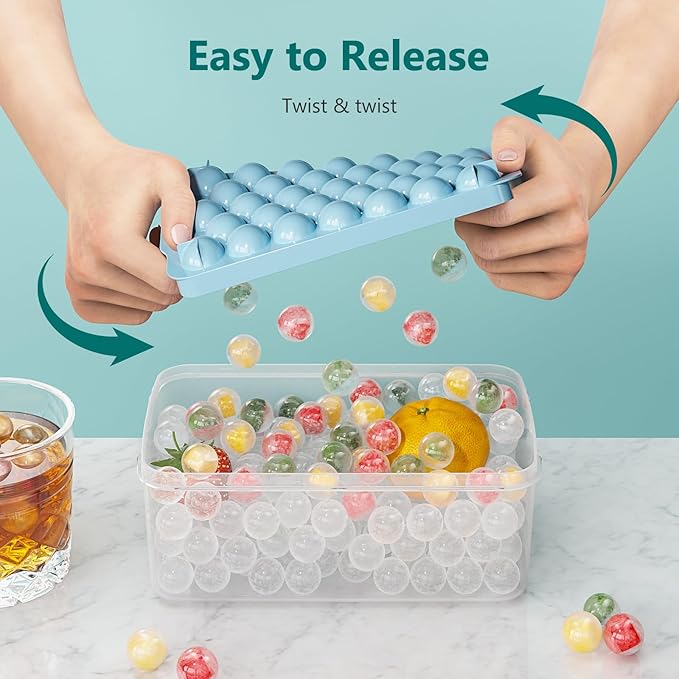 Optish 3 Pack Ice Trays for Freezer, 99 PCS Ice Cube Tray with Lid and Bin, Round Ice Cube Mold, Circle Ice Maker for Chilling Drinks (0.8 inch, Blue)