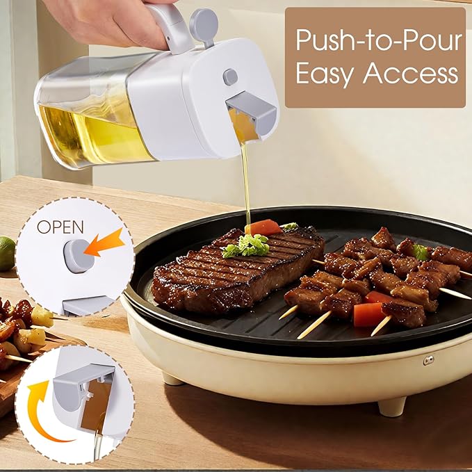 2-in-1 Olive Oil Sprayer Bottle & Dispenser, 16.9oz/500ml for Air Fryer, Salad, Cooking, BBQ - Oil Sprayer Bottle for Kitchen, Non-Stick Spray, Grill & Baking