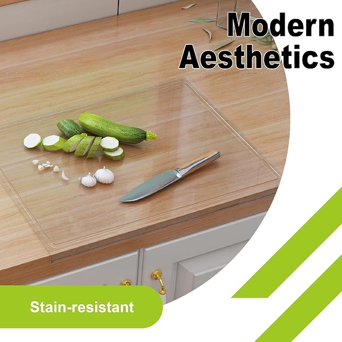 Acrylic Cutting Board with Juice Groove, Clear Cutting Board with Counter Lip, Cutting Boards for Countertop Protector, Non-Slip Dough Mat, Kitchen Decor Gadgets House Warming Gifts(20"x16")