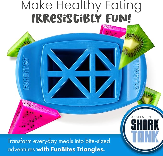 FUNBITES Crustless Sandwich Cutter for Kids Lunch (2-piece set), Uncrustable Sandwich Cutter, Bite-Size Food Cutter for Toddlers, Bento Box Accessories, BPA-FREE Dishwasher Safe, Blue Triangles 1pk