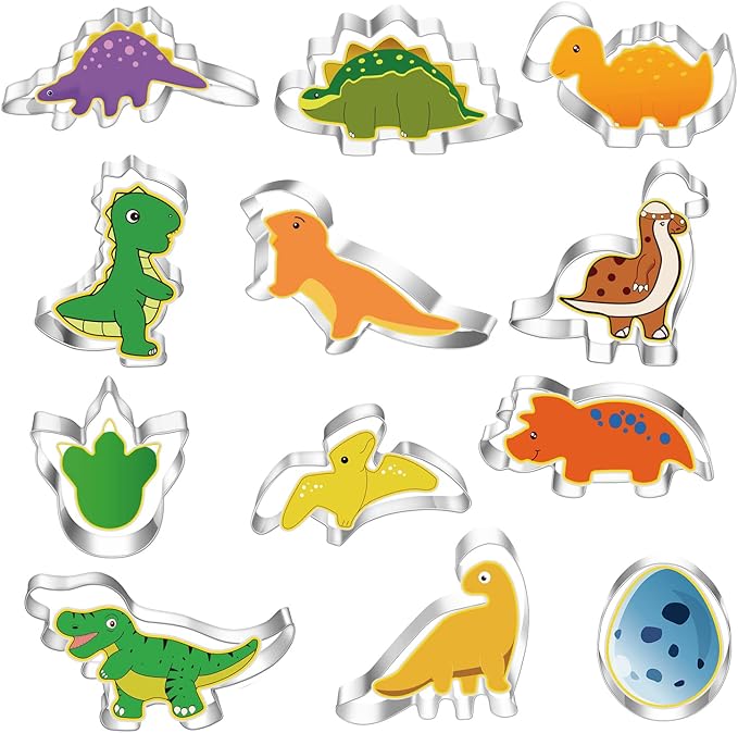Dinosaur Cookie Cutters Set - Mini Small Sizes, 12pcs Biscuit Molds for Kids, Kitchen Tools for Cookie, Fruit, Fondant, Cake Decorations, Kid's Dinosaur Shapes
