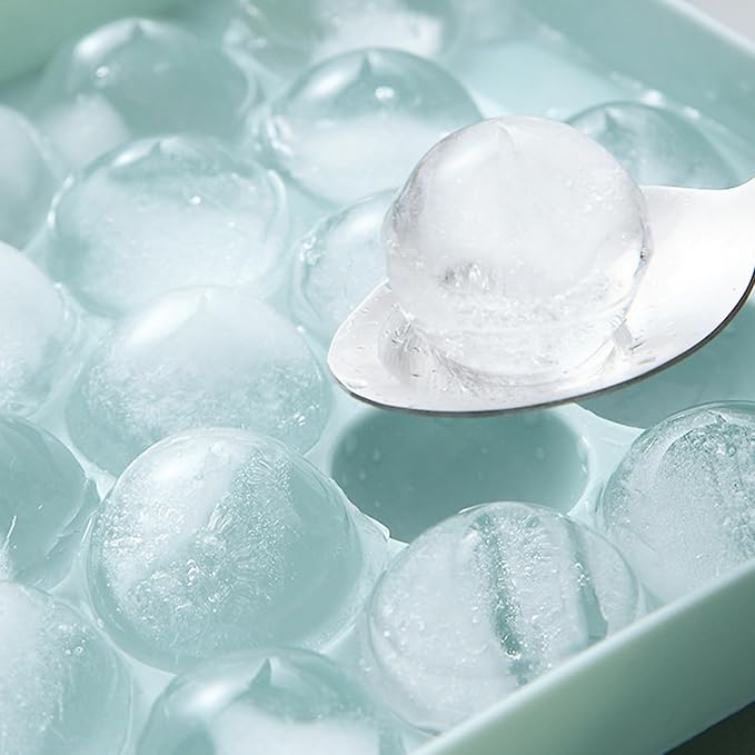 Round Ice Cube Tray with Lid, Mini Ice Ball Maker Mould for Freezer 33 Reusable Sphere Circle Ice Making Mold Easy Release for Water Cocktail Whiskey Coffee (Blue)