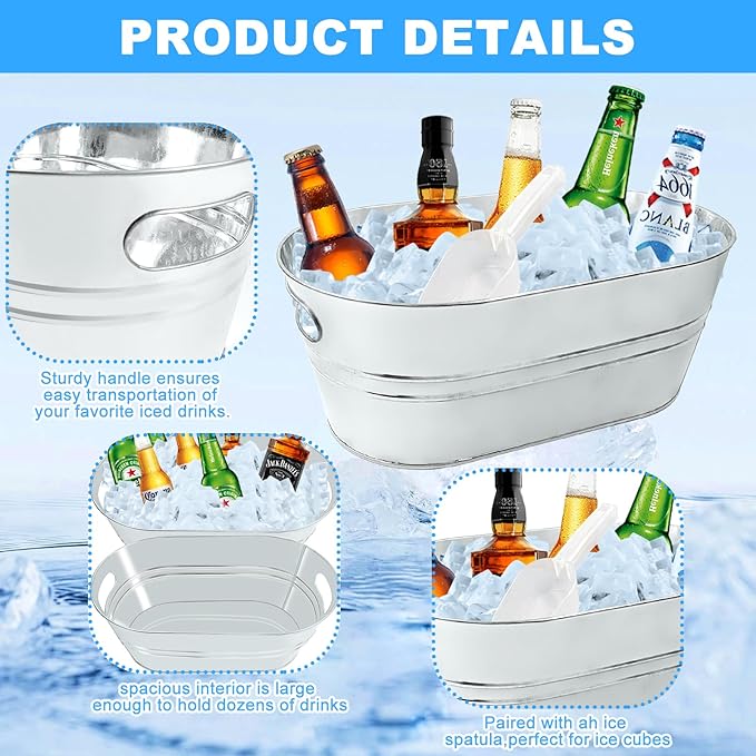 4Pcs 3 Gallon Galvanized Bucket Ice Bucket Large Metal Drink Buckets for Parties Beer Beverage Tub with Scoops for Champagne Cocktails Wine Cooling for Mimosa Bar Supplies