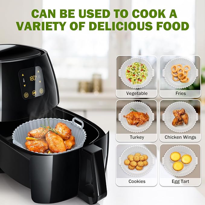 Air Fryer Silicone Liners 2 Pack, Altalsby 8 Inch Transparent Reusable Air Fryer Basket Liners for 3-5 QT Basket, Non-Stick Airfryer Silicone Pot Oven Liner for Ninja Air Fryer, Microwave Accessories