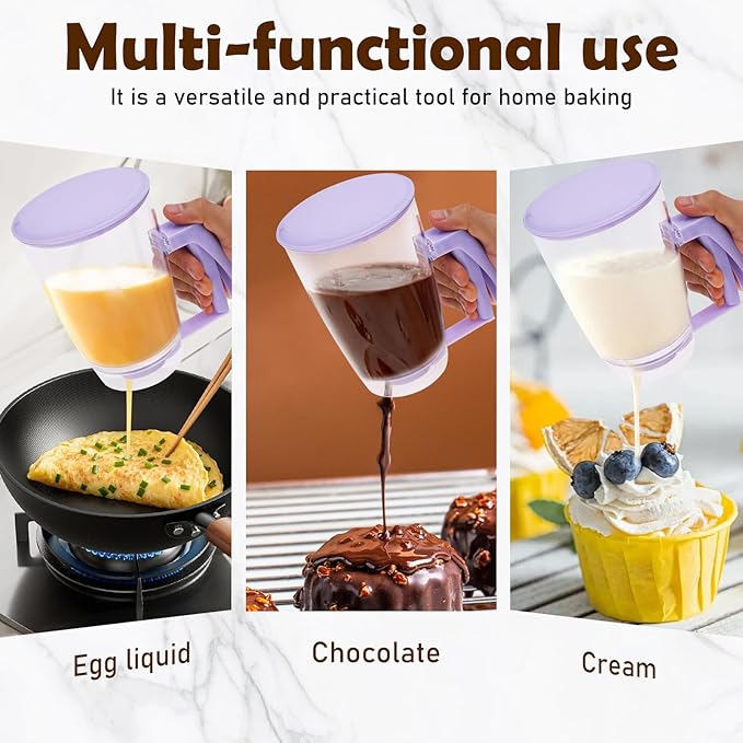 Pancake Batter Dispenser, Kitchen Must Have Tool for Pancakes, Cupcake, Waffle, Cupcake & Crepe, Batter Separator Maker with Measuring Label and Squeeze Handle, Baking Supplies for Griddle