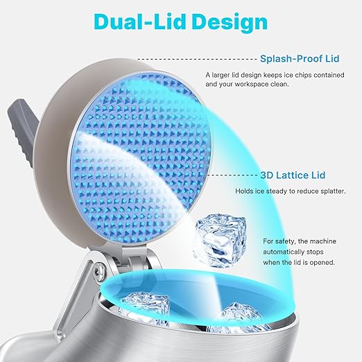 178Ibs/h Cordless Portable Ice Shaver Machine with Dual Blade, Single Battery &Ice Pick, 180W Battery Powered Ice Cusher Machine for Home Use &Outdoor (Backyard & Patio), Extra Blades, Silver