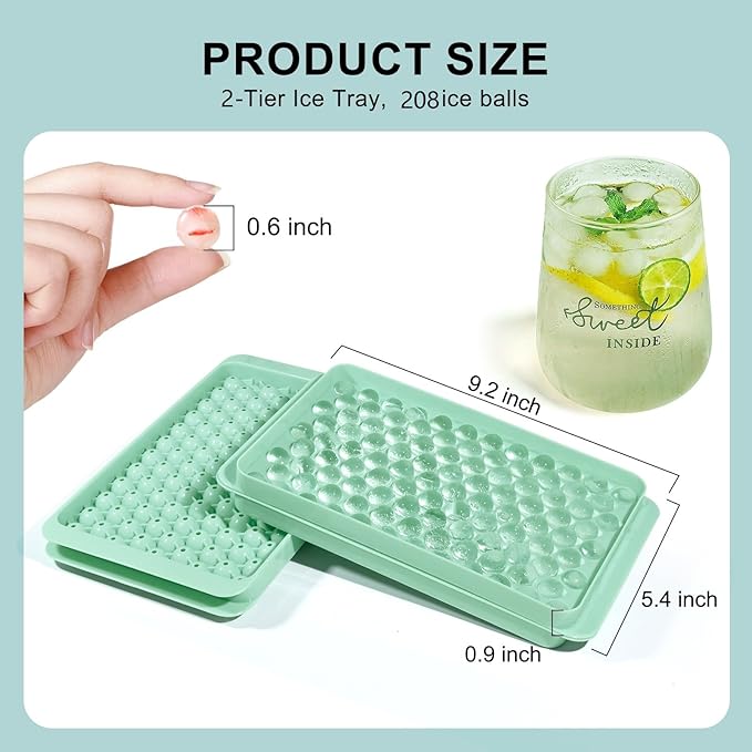 Mini Ice Cube Tray, Small Round Ice Cube Molds 104x2 PCS Tiny Pebble balls, Crushed Ice Trays for Freezer with Lid, Easy Release Nugget Ice Ball Maker for Chilling Drink, Coffee, and Juice