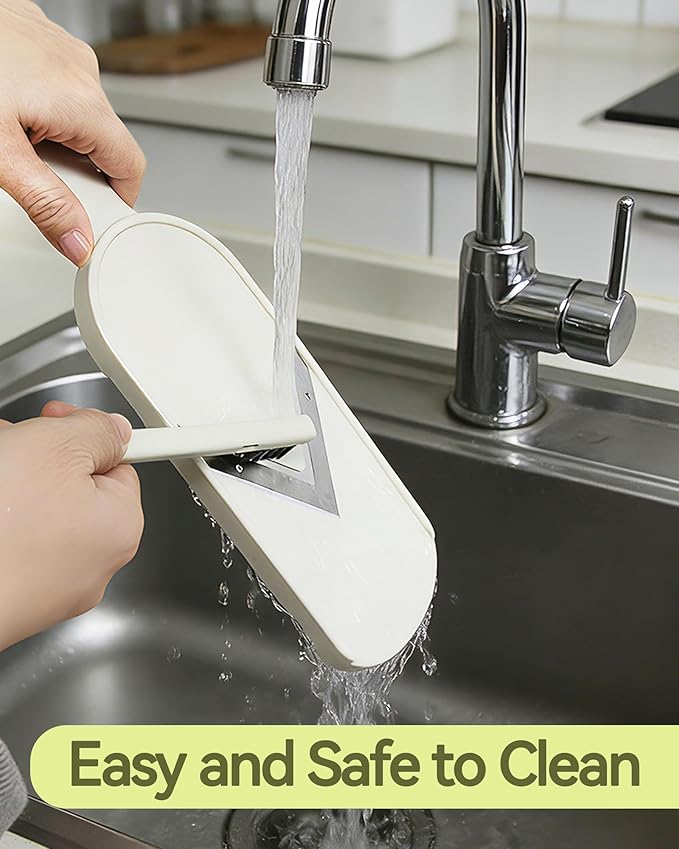 Handheld Mandoline Slicer for Kitchen - Stainless Steel V-Blades with Food Holder & Cleaning Brush, Comfort Grip, Easy to Clean, Vegetable Chopper Cheese Grater for Potato Chips Cucumber Onion Salad