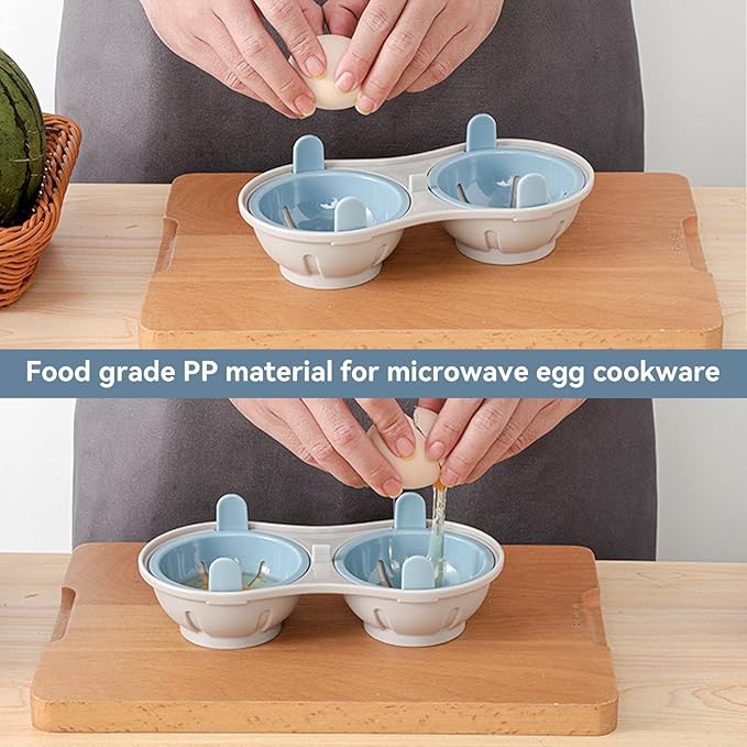 Egg Poacher Microwave Egg Cooker, 2 Cavity Edible Silicone Double Drain Poached Egg Cups Microwave Egg Poacher Egg Steam Egg Maker Poached Egg Steamer for Kitchen Cooking Gadgets, Blue