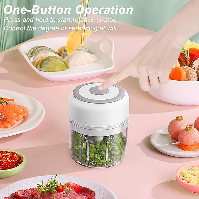 Electric Garlic Chopper, 250ML Vegetable Chopper, Food Chopper, USB Mini Garlic Mincer, Onion Chopper, Portable Small Food Processor for Ginger, Chili, Vegetables