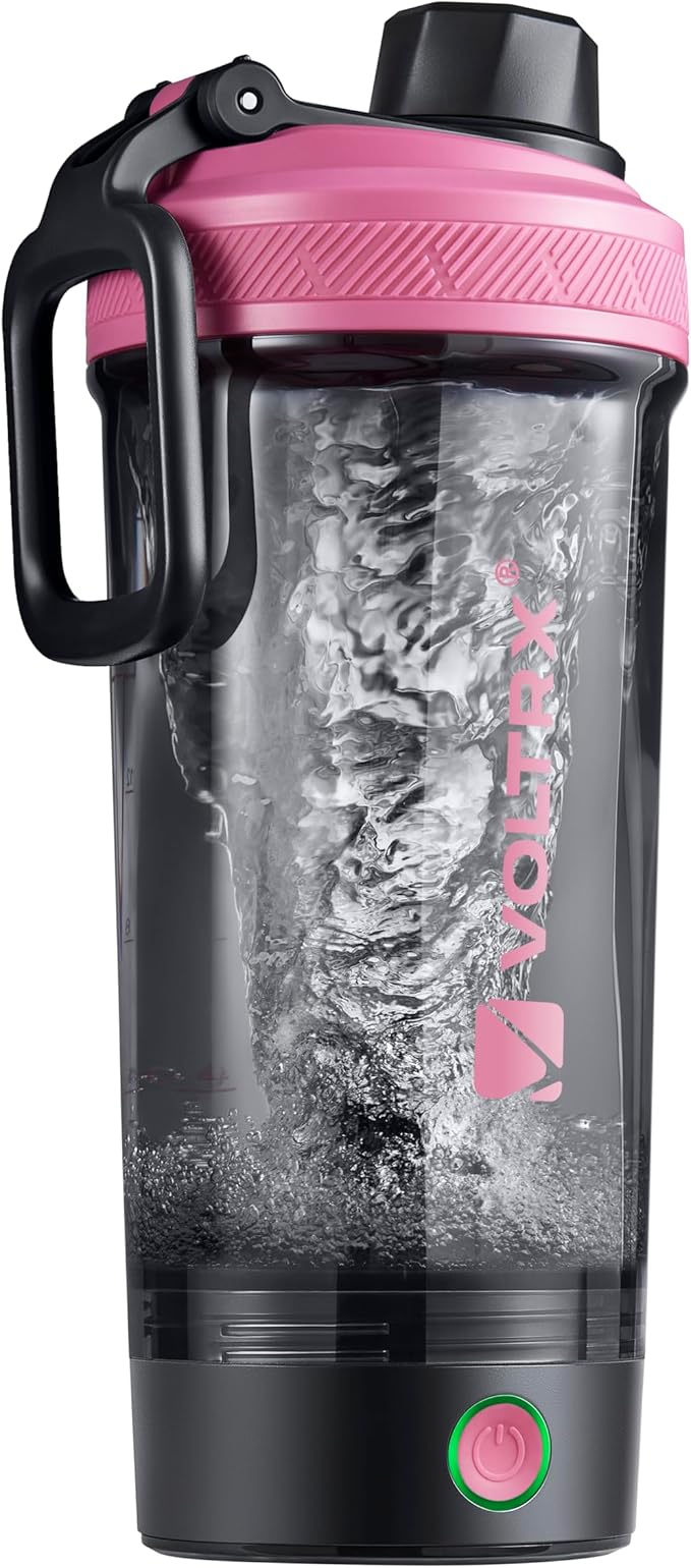 VOLTRX Shaker Bottle, Gallium USB C Rechargeable Electric Protein Shake Mixer, Shaker Cups for Protein Shakes and Meal Replacement Shakes, BPA Free, Made with Tritan, Neon Pink, 24oz