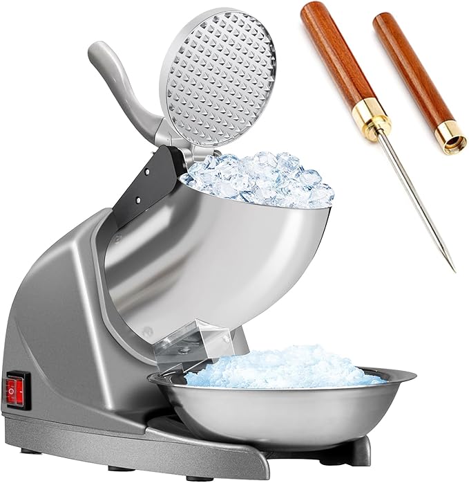 HORGELU Ice Crusher Ice Shaver 3 Blades with Ice Pick 286lbs/hr Snow Cone Machine 380W Shaved Ice Machine 2000rpm Food-grade Stainless Steel Ice Shaved Machine 110V Snow Cone Maker for Home Commercial