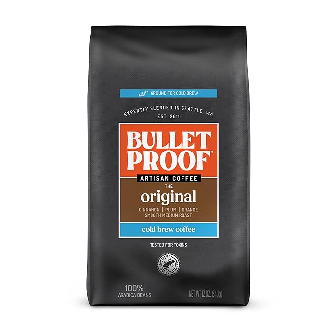 Bulletproof Original Cold Brew Coffee, Medium Roast Coarse Ground, Clean and Tested for Toxins, Smooth Artisan Coffee for Cold Brew Iced Coffee, 12 oz