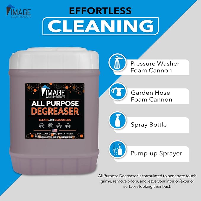 Image Wash All Purpose Foaming Degreaser Spray Heavy Duty Grease & Oil Remover for Engine Bays Tires Kitchen Counters & Stainless Steel Safe for Sealed Granite Marble & Painted Surfaces