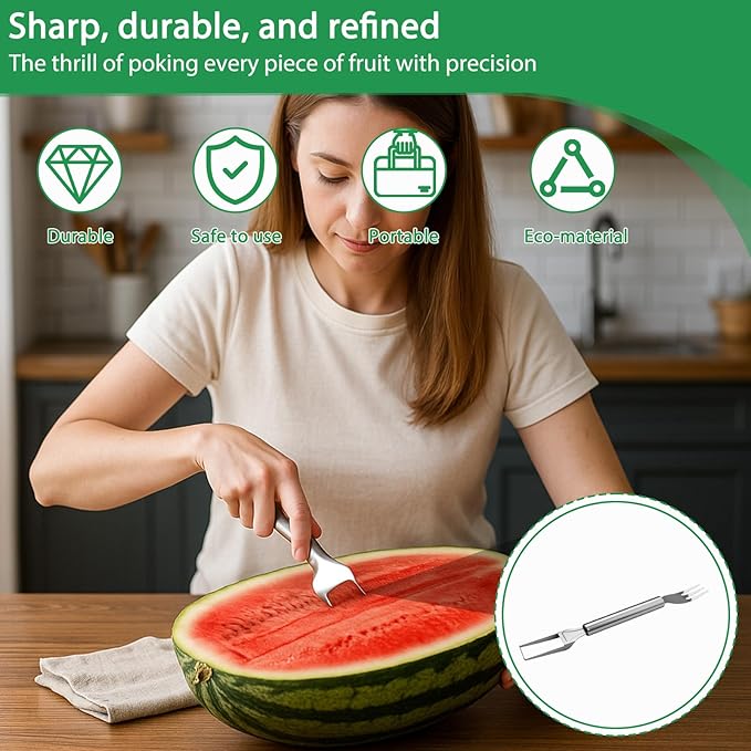 4 Pcs Watermelon Fork Slicer Cutter Upgraded Non‑Slip for Parties Camping Kitchen Tool, Perfect for Family Gatherings Summer Fun Fruit Cutting and Serving