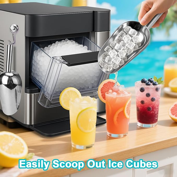 Stainless Steel Ice Scoop for Freezer with Magnetic Hook - Ice Scoop for GE Profile Opal 2.0 Nugget Ice Maker, for Kitchen Bar Party Accessories (18OZ-Silver)