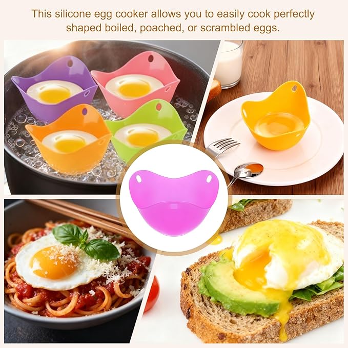 uxcell 4 Pack Egg Poacher, Nonstick Silicone Egg Poacher Cups Poached Cups Kitchen Breakfast Gadget for Microwave Air Fryer Stove Top Cooking Boiled Poached, Purple
