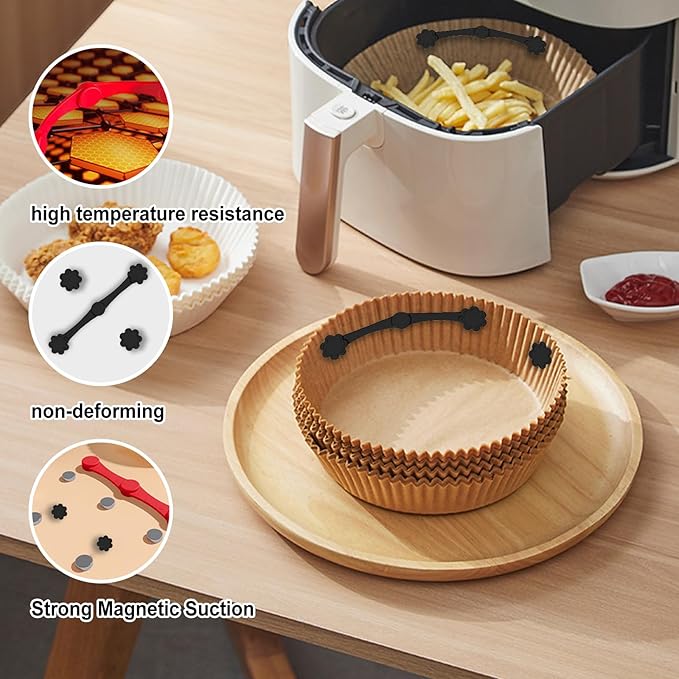 Air Fryer Magnets Silicone Buckle for Parchment Paper Liners, High-Temp Resistant Air Fryer Accessories, Safely Lock Paper from Heating Element or Covering Food, Prevent Burning (Blossom)