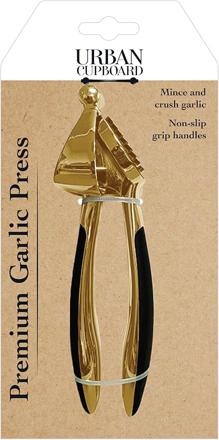 Urban Cupboard Premium Garlic Press, Mince and Crush Cloves, Built-In Cleaner, Comfortable Handle, Dishwasher Safe, Gold