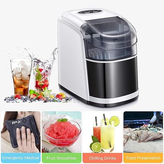 Antarctic Star Ice Maker Machine Countertop,Portable Automatic 9 Ice Cubes Ready in 8 Minutes,Makes 26 lbs of Ice per 24 Hours,Self-Clean,See-Through Lid for Home/Bar/Party White