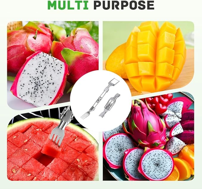 2-in-1 Stainless Steel Fruit Cutter, Watermelon Fork Slicer Cutter, Portable Watermelon Cutter Tool with Dual Head Design for Home Party Camping Kitchen (1)