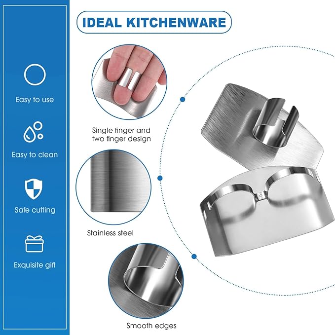 11 Pieces Finger Guard Set for Cutting Include 4 Stainless Steel Knife Cutting Protector 2 Thumb Guard Protector 2 Finger Cots Potato Butter Lettuce Crinkle Cutter Onion Holder Slicer Mandoline Slicer