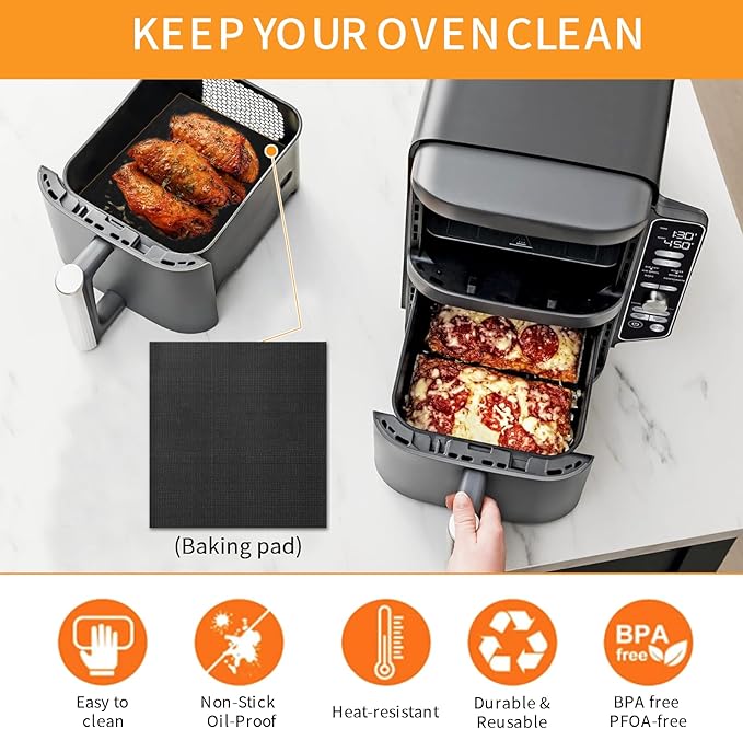 4-Pack Glass Fiber Air Fryer Liners Set for Ninja DoubleStack SL401, 8.07"x6.89" Reusable Basket Pads Heat-Resistant No-Scratch Air Fryer Liners Accessories