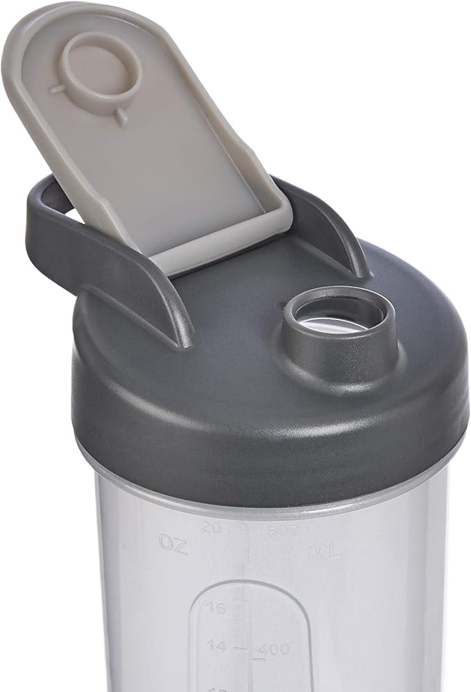 Amazon Basics Protein Shaker Bottle with Mixer Ball, Dishwasher Safe, 20 oz, Gray, 2-Pack
