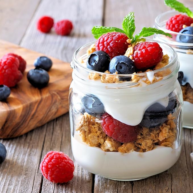 SHOWIN Overnight Oats Containers with Lids, Glass Jars with Lids 4 pcs, Candy, Wide Mouth Mason jars for Salad, Yogurt, Snacks, Meal Prep