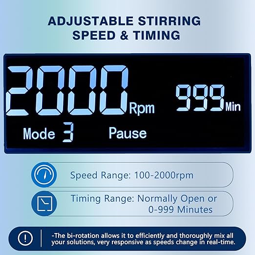 Electric Overhead Stirrer Max.40L, 100-2000rpm, 3 Stainless Steel Stirring Rods, 50000mPa.s, LCD Heavy Duty Powerful Digital Lab Mixer, Time and Speed Adjustable (Stand Included, 100-240V)