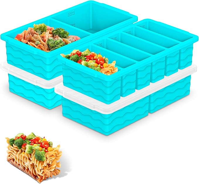 4-Pack Silicone Freezer Trays with Lid,2*【2 Large 2-Cup(500ml)&6 Small 1/2-Cup(125ml)】Soup Freezer Container Molds,Ice Cube Tray For Meal Prep&Freezing Soup,Stews,Sauces,Oven&Dishwasher-Safe