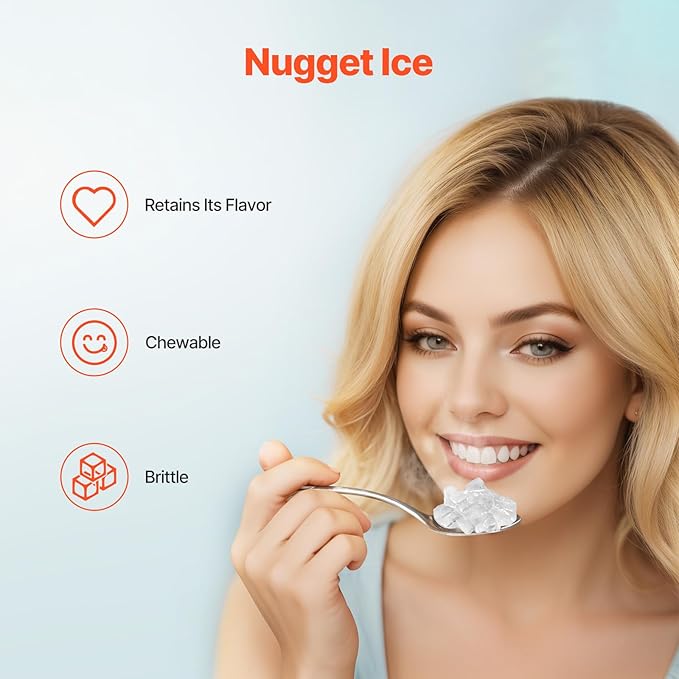 VEVOR Nugget Ice Maker - 33lbs Pebble Ice Maker & Self-Cleaning Features for Home or Office