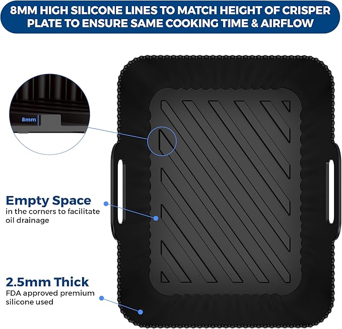Premium Silicone Liners for Ninja 10 Quart DZ302, DZ550 & DZ401 | BPA Free Platinum Silicone | Strong and long‑lasting 0.1inch Thick | 0.3inch high Silicon Lines on Base for Air Flow